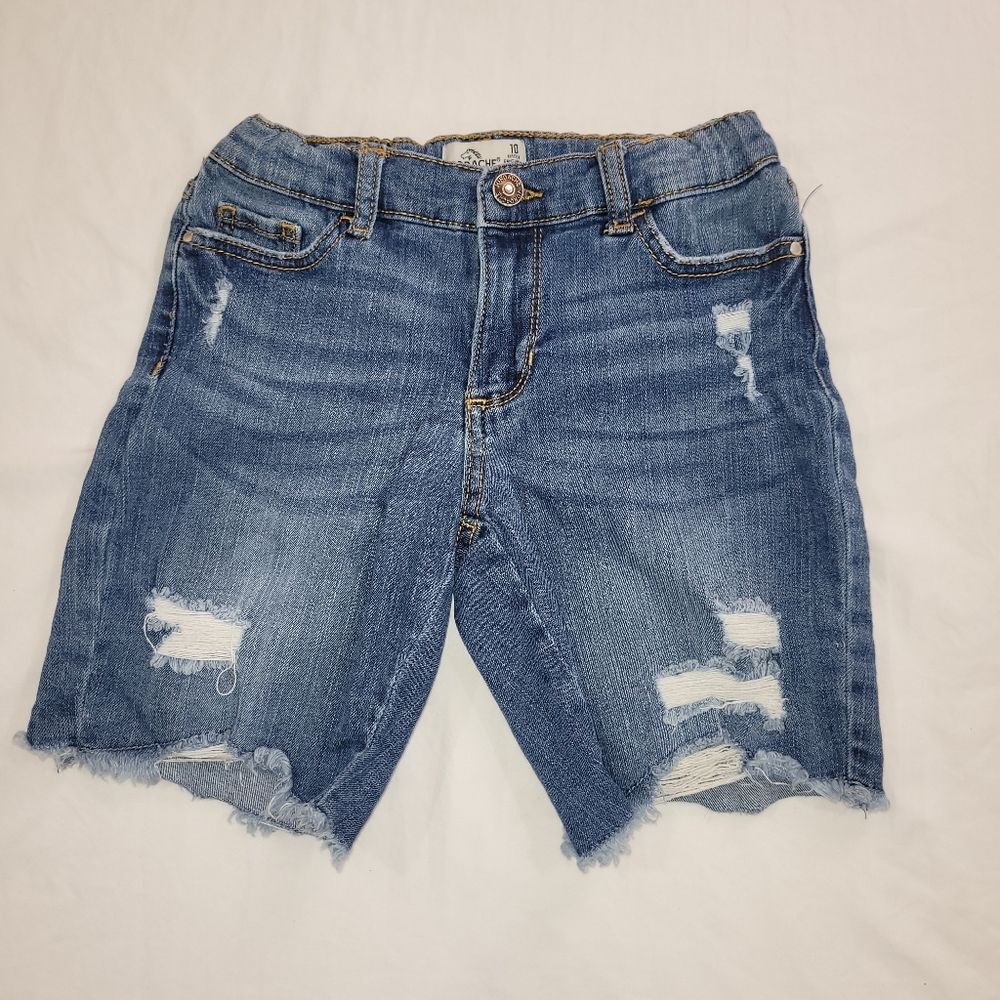 Jordache Size 10 Blue Denim Cut-Off Shorts with Distressed Details
